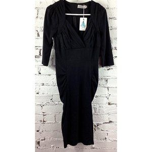 Newdow Black Dress Women's Size Medium Gathered Fitted Midi Sexy New Holidays